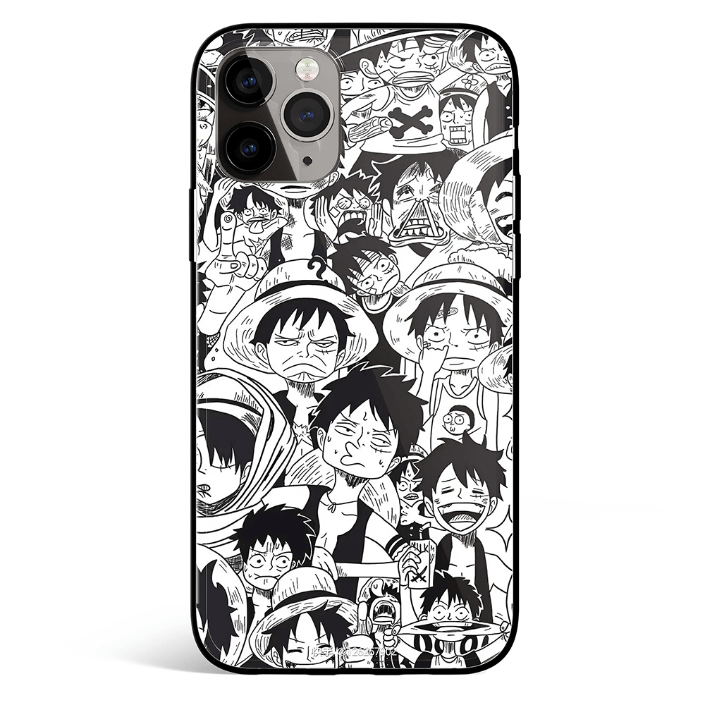 One Piece Luffy Emoji Memes Face Sketches iPhone Tempered Glass Soft Silicone Phone Case