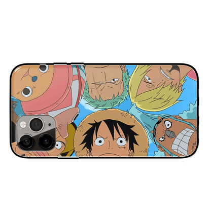 One Piece Mugiwara Male Crew Looking iPhone Tempered Glass Soft Silicone Phone Case