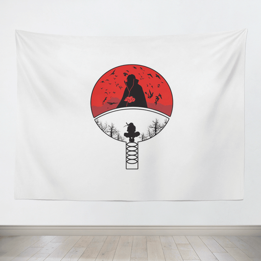 Naruto Uchiha Clans Crest White Tapestry