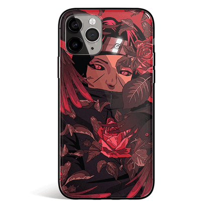 Naruto Itachi Rose and Crows Tempered Glass Soft Silicone iPhone Case