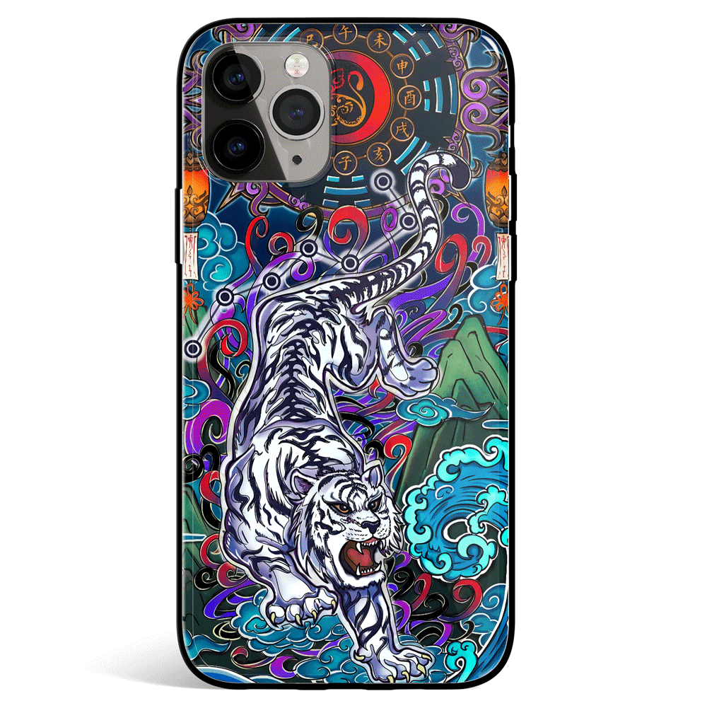 White Tiger iPhone Tempered Glass Phone Case