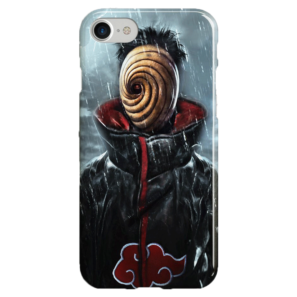 Tobi/Obito with Akatsuki Cloak in the Rain Tempered Glass Soft Silicone iPhone Case