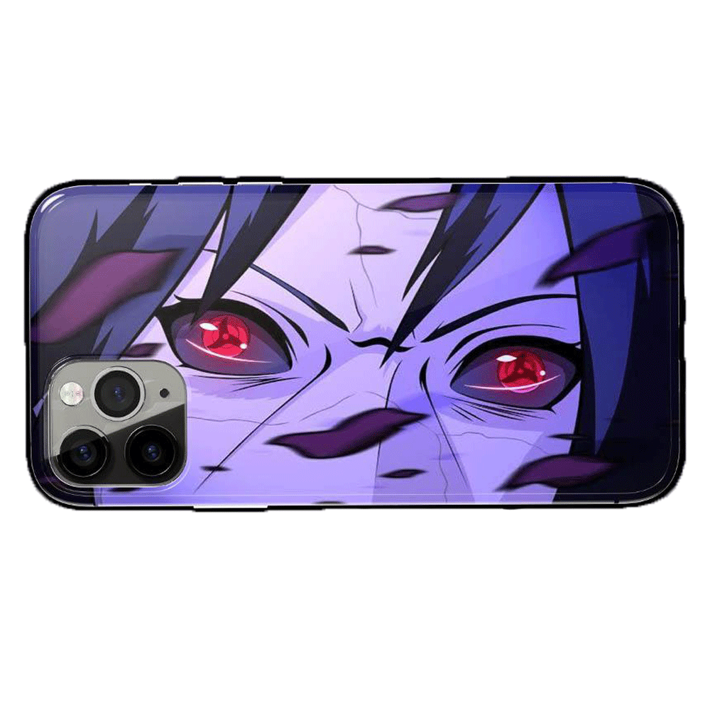 Itachi Sharingan & Madara Rinnegan Tempered Glass Soft Silicone iPhone Case