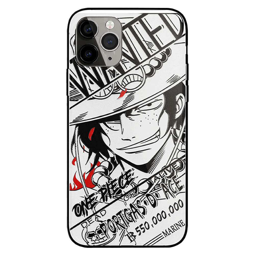 One Piece Zoro Luffy Ace Sanji Nami Characters Sketch Tempered Glass iPhone Case - 5 Styles