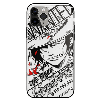 One Piece Zoro Luffy Ace Sanji Nami Characters Sketch Tempered Glass iPhone Case - 5 Styles