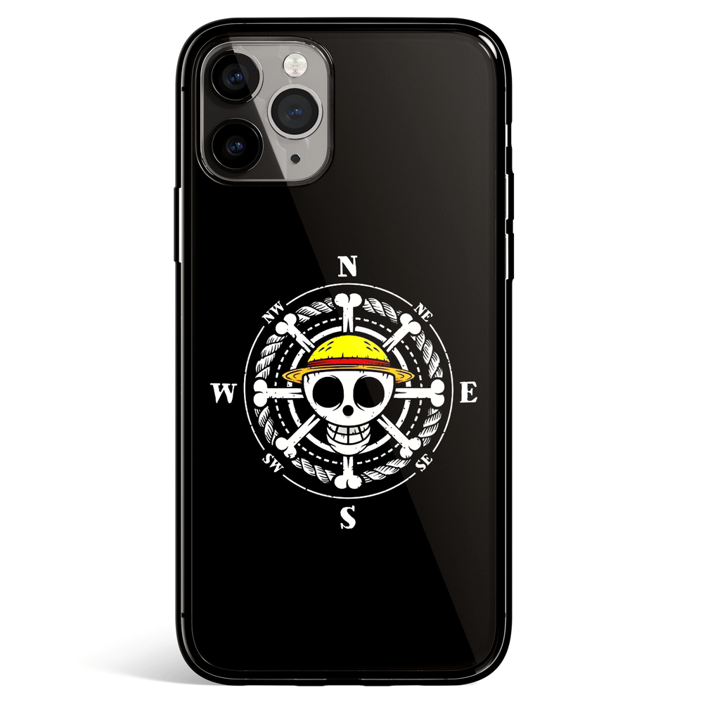 One Piece Straw Hat Pirates Compass iPhone Tempered Glass Phone Case
