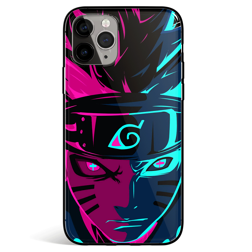 Naruto Pink and Blue Silhouette iPhone Tempered Glass Phone Case
