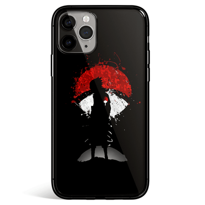 Naruto Sasuke and Uchiha Clan Crest iPhone Tempered Glass Phone Case