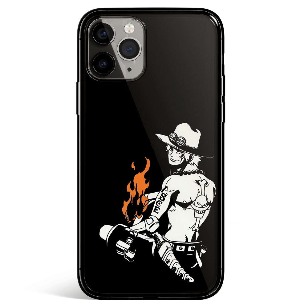 One Piece Ace Silhouette iPhone Tempered Glass Phone Case