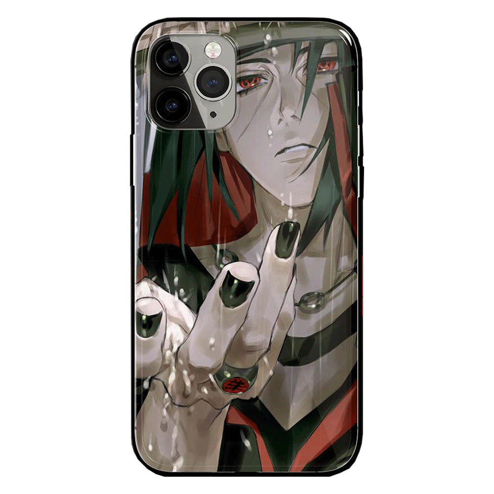 Itachi with Akatsuki Ring and Cloak Tempered Glass Soft Silicone iPhone Case