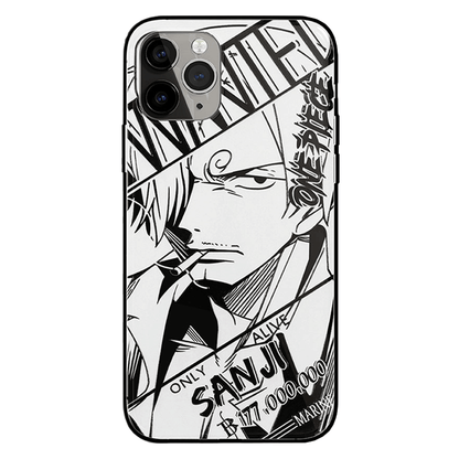 One Piece Zoro Luffy Ace Sanji Nami Characters Sketch Tempered Glass iPhone Case - 5 Styles