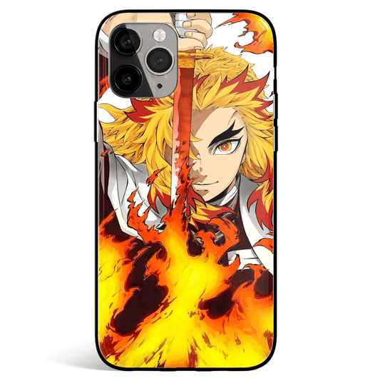 Demon Slayer Kyojuro Rengoku Flame Hashira Tempered Glass Soft Silicone iPhone Case-Phone Case-Monkey Ninja-iPhone X/XS-Tempered Glass-Monkey Ninja