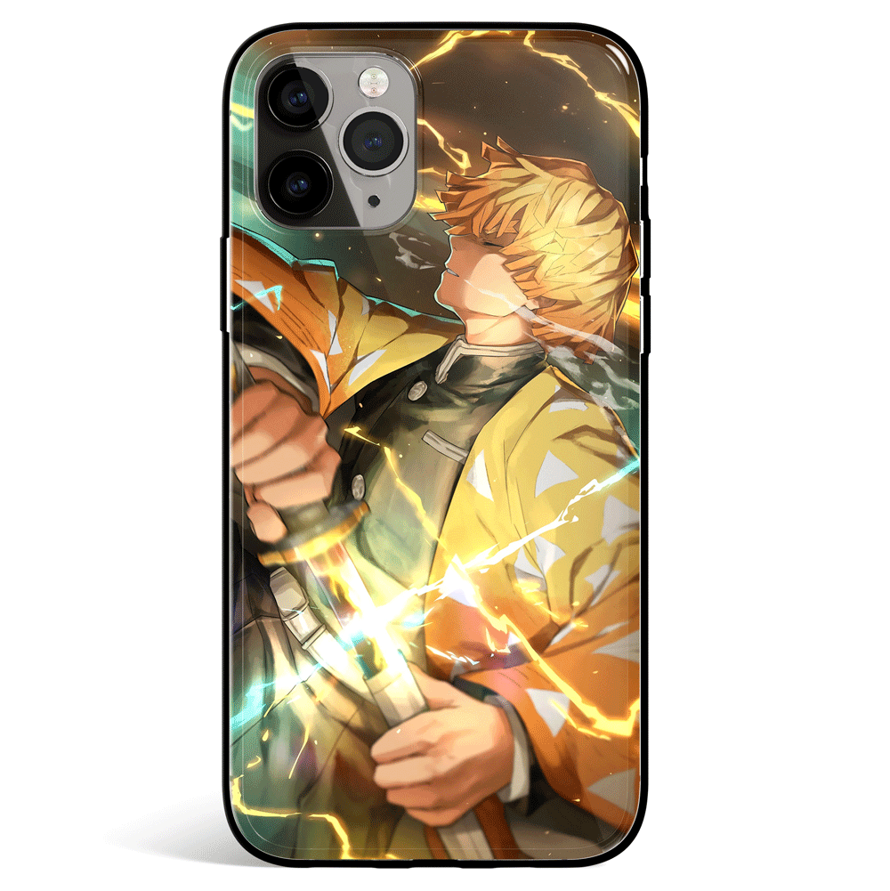 Demon Slayer Zenitsu Agatsuma Thunder Breathing Tempered Glass Soft Silicone iPhone Case-Phone Case-Monkey Ninja-Monkey Ninja