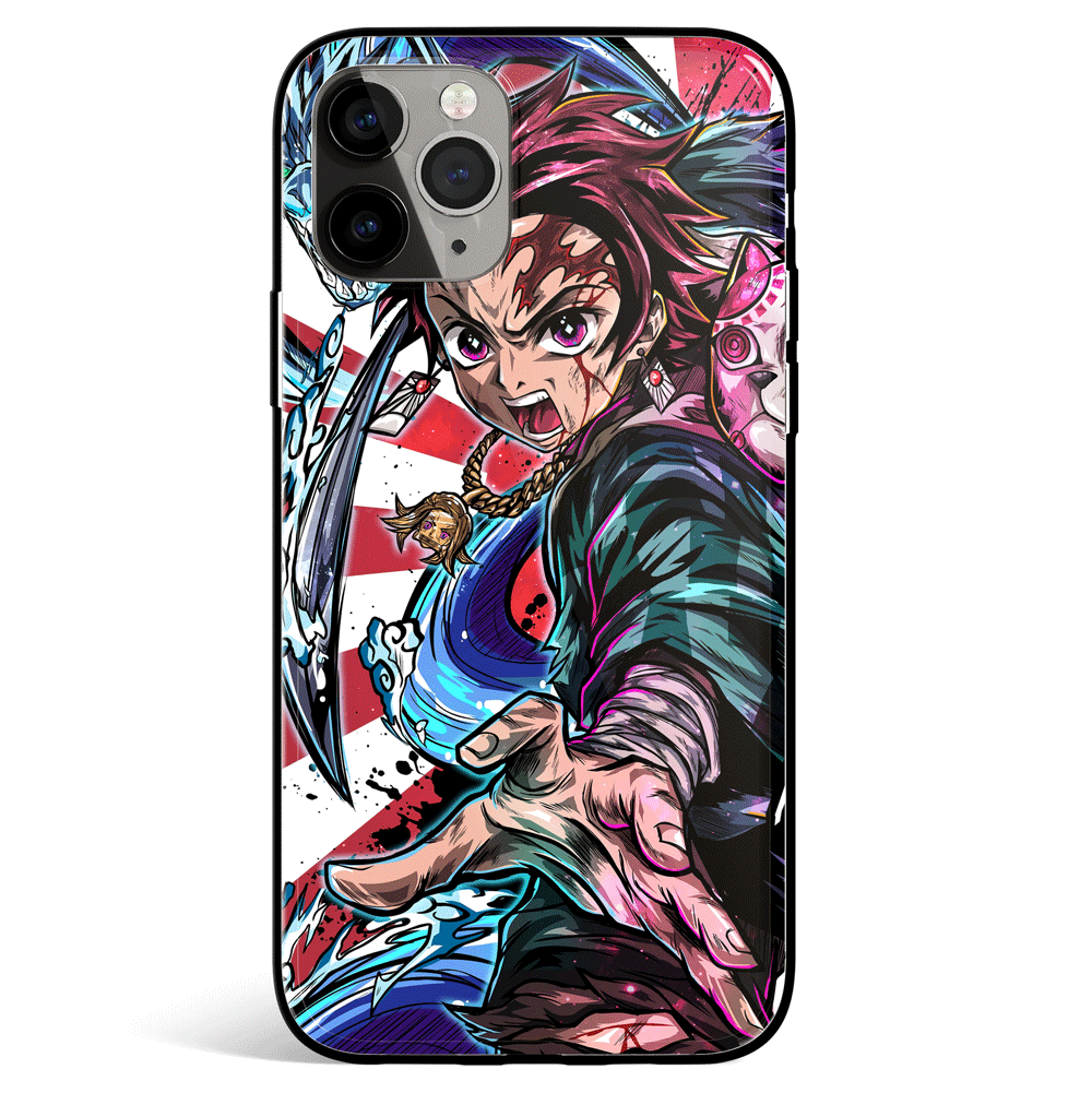 Demon Slayer Fury Tanjiro Kamado Tempered Glass Soft Silicone iPhone Case-Phone Case-Monkey Ninja-iPhone X/XS-Tempered Glass-Monkey Ninja