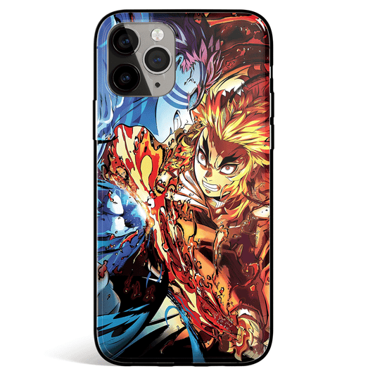 Demon Slayer Kyojuro Battle on the Infinite Train Tempered Glass Soft Silicone iPhone Case-Phone Case-Monkey Ninja-iPhone X/XS-Tempered Glass-Monkey Ninja