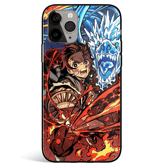 Demon Slayer Tanjiro Battle on the Infinite Train Tempered Glass Soft Silicone iPhone Case-Phone Case-Monkey Ninja-iPhone X/XS-Tempered Glass-Monkey Ninja