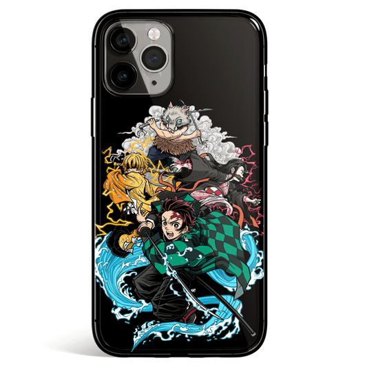 Demon Slayer Tanjiro Inosuke Zenitsu Nezuko Tempered Glass Soft Silicone iPhone Case-Phone Case-Monkey Ninja-iPhone X/XS-Tempered Glass-Monkey Ninja