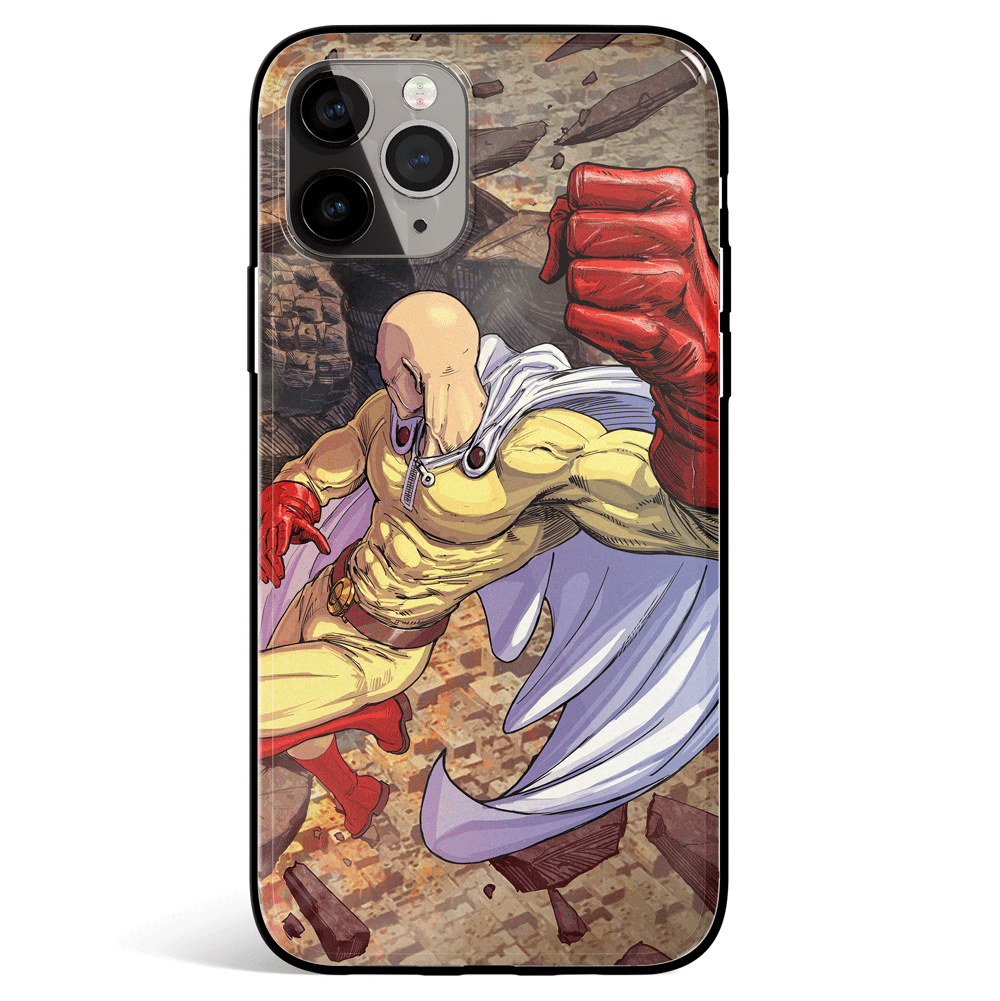 One Punch Man Enhanced Leap Tempered Glass Soft Silicone iPhone Case