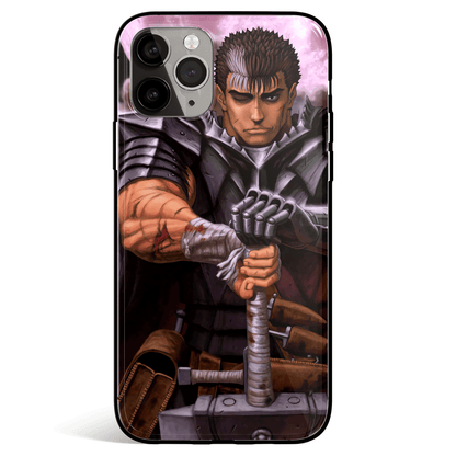 Berserk Black Swordsman Guts 2 Tempered Glass Soft Silicone iPhone Case