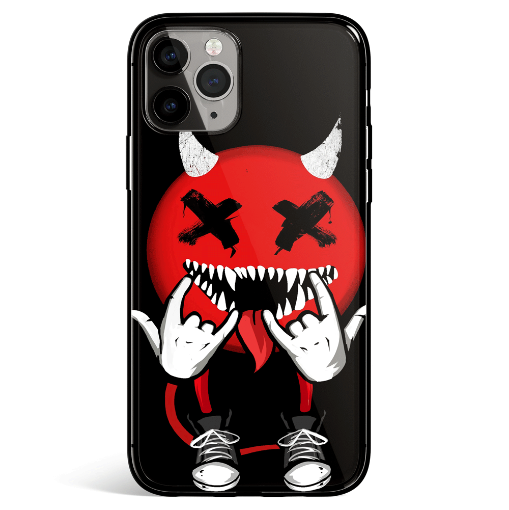 Smiley Monster Rock and Roll iPhone Tempered Glass Phone Case