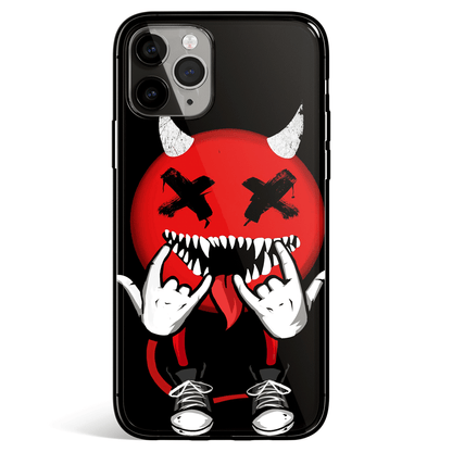 Smiley Monster Rock and Roll iPhone Tempered Glass Phone Case