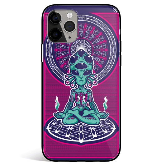 Meditate Alien iPhone Tempered Glass Phone Case