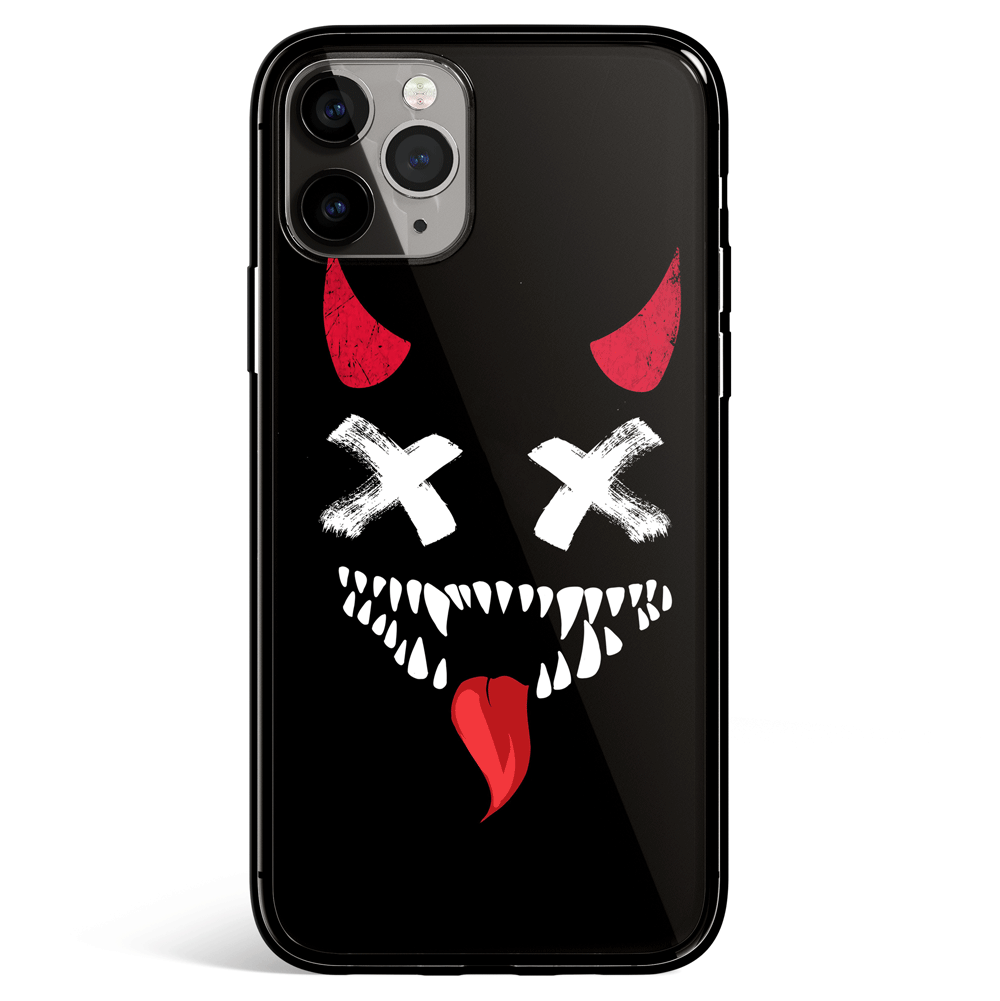 Smiley Devil Silhouette iPhone Tempered Glass Soft Silicone Phone Case-Feature Print Phone Case-Monkey Ninja-iPhone X/XS-Tempered Glass-Monkey Ninja