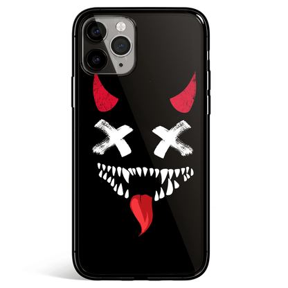 Smiley Devil Silhouette iPhone Tempered Glass Soft Silicone Phone Case-Feature Print Phone Case-Monkey Ninja-iPhone X/XS-Tempered Glass-Monkey Ninja