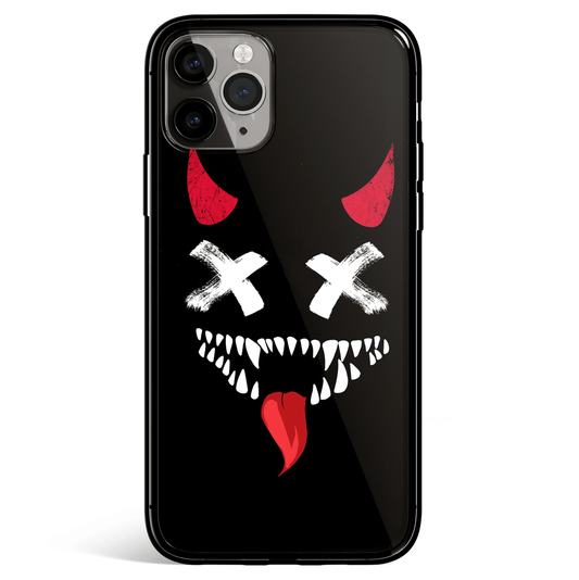 Smiley Devil Silhouette iPhone Tempered Glass Soft Silicone Phone Case-Feature Print Phone Case-Monkey Ninja-iPhone X/XS-Tempered Glass-Monkey Ninja