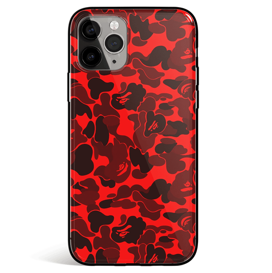 Red Camouflage iPhone Tempered Glass Phone Case
