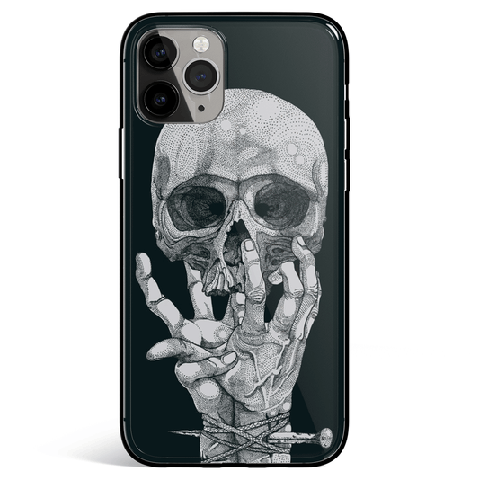 Hold the Skull iPhone Tempered Glass Soft Silicone Phone Case-Feature Print Phone Case-Monkey Ninja-iPhone X/XS-Tempered Glass-Monkey Ninja