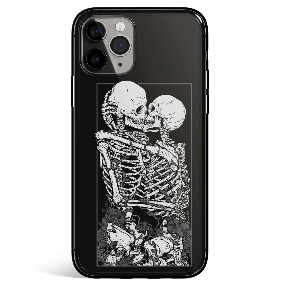 Love to Death Skeleton iPhone Tempered Glass Phone Case