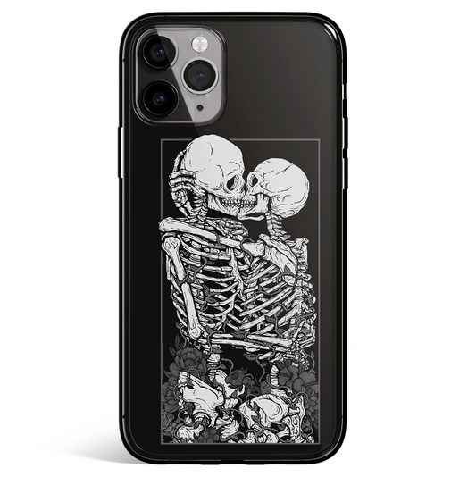 Love to Death Skeleton iPhone Tempered Glass Soft Silicone Phone Case-Feature Print Phone Case-Monkey Ninja-iPhone X/XS-Tempered Glass-Monkey Ninja