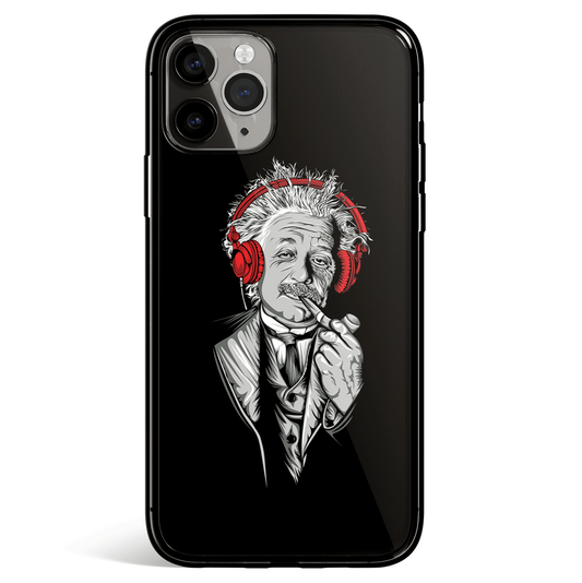 Einstein Headset and Pipe iPhone Tempered Glass Phone Case
