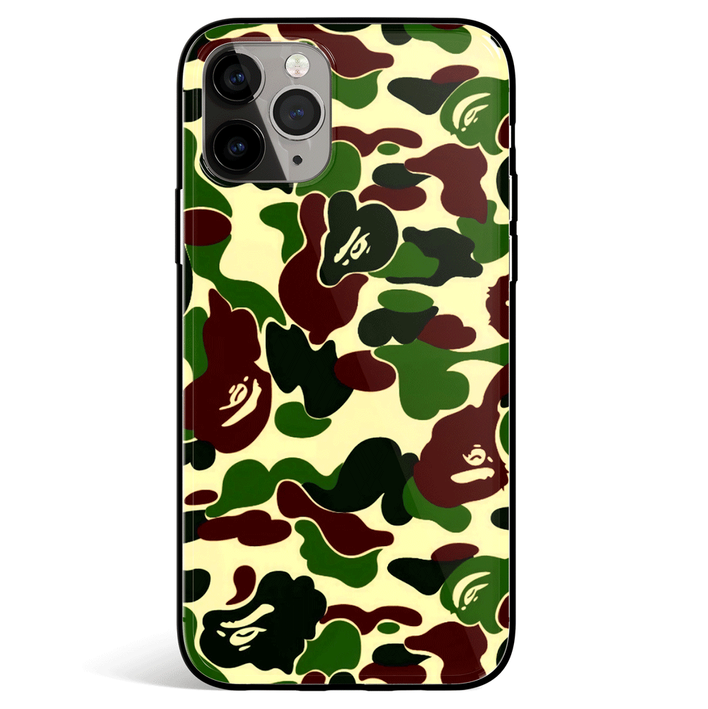 Green Camouflage iPhone Tempered Glass Phone Case