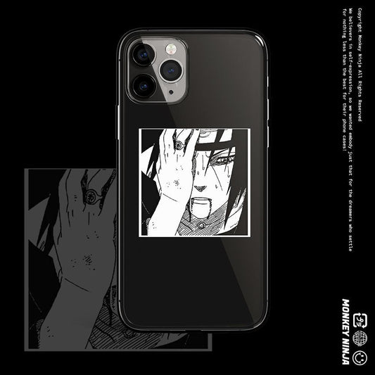 Exclusive Itachi Monochrome Tempered Glass Soft Silicone Phone Case-Phone Case-Monkey Ninja-iPhone X/XS-Tempered Glass-Monkey Ninja