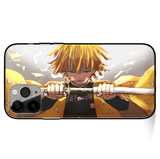 Demon Slayer Zenitsu Hekireki Issen Tempered Glass Soft Silicone iPhone Case-Phone Case-Monkey Ninja-iPhone X/XS-Tempered Glass-Monkey Ninja