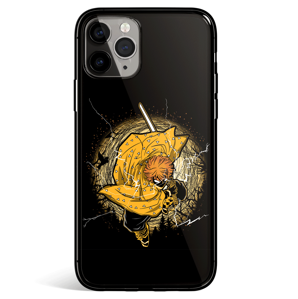 Demon Slayer Zenitsu Thunder Breathing Godspeed Tempered Glass Soft Silicone iPhone Case-Phone Case-Monkey Ninja-Monkey Ninja