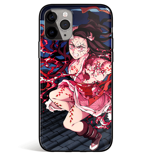 Demon Slayer Nezuko Demon Form Tempered Glass Soft Silicone iPhone Case-Phone Case-Monkey Ninja-iPhone X/XS-Tempered Glass-Monkey Ninja