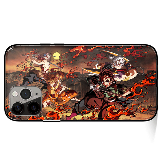 Demon Slayer Fighting Tempered Glass Soft Silicone iPhone Case-Phone Case-Monkey Ninja-iPhone X/XS-Tempered Glass-Monkey Ninja