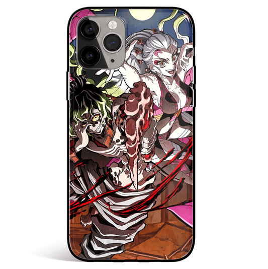 Demon Slayer Temple Demon and Spider Demon Gyutaro and Daki Tempered Glass Soft Silicone iPhone Case-Phone Case-Monkey Ninja-iPhone X/XS-Tempered Glass-Monkey Ninja