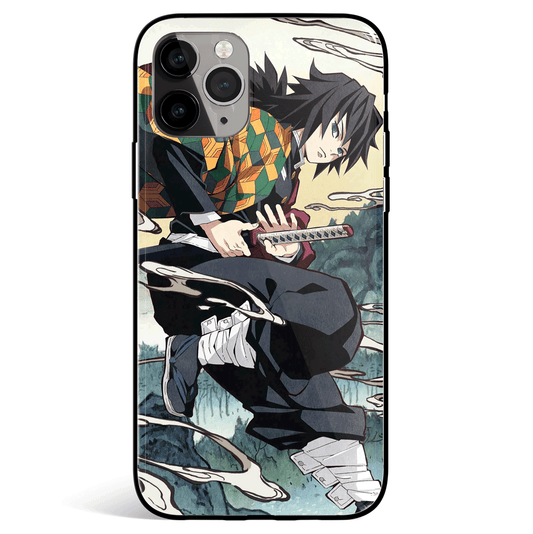 Demon Slayer Giyu Water Wheel Tempered Glass Soft Silicone iPhone Case-Phone Case-Monkey Ninja-iPhone X/XS-Tempered Glass-Monkey Ninja