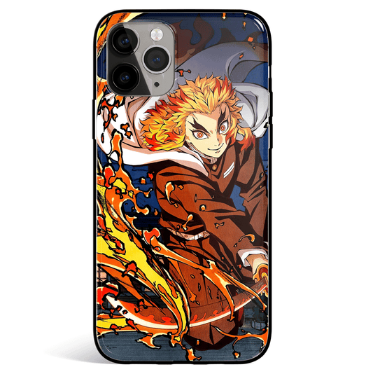 Demon Slayer Kyojuro Unknowing Fire Tempered Glass Soft Silicone iPhone Case-Phone Case-Monkey Ninja-iPhone X/XS-Tempered Glass-Monkey Ninja