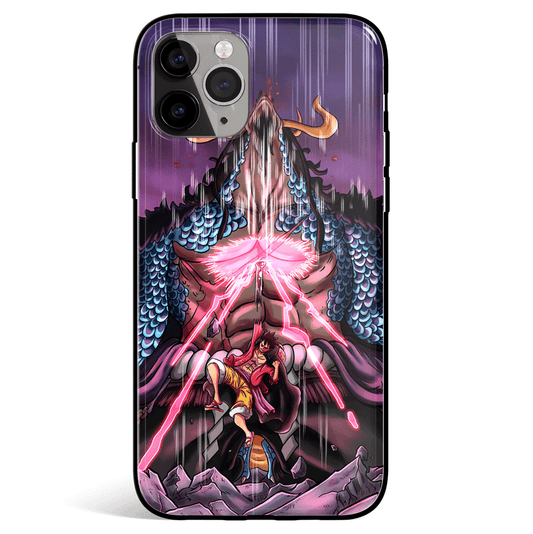 One Piece Luffy Hitting Kaido Tempered Glass Soft Silicone iPhone Case