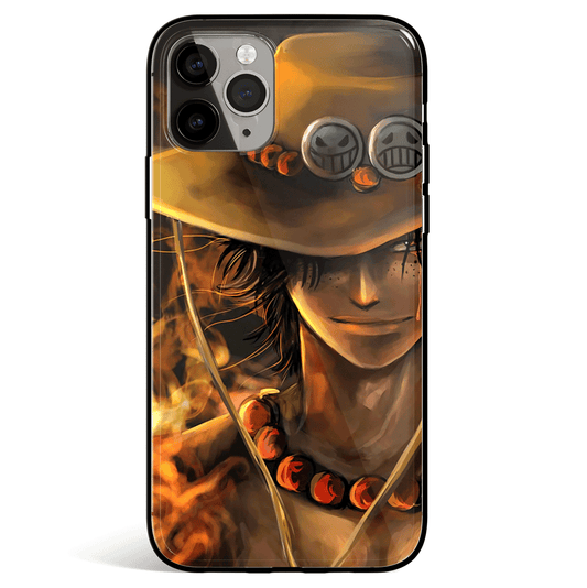 One Piece Ace Sketch Tempered Glass Soft Silicone iPhone Case