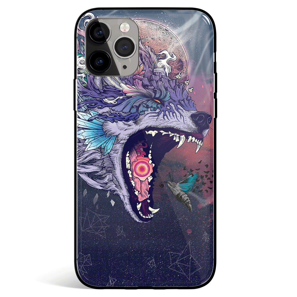 Wolf and Moth Tempered Glass Soft Silicone iPhone Case