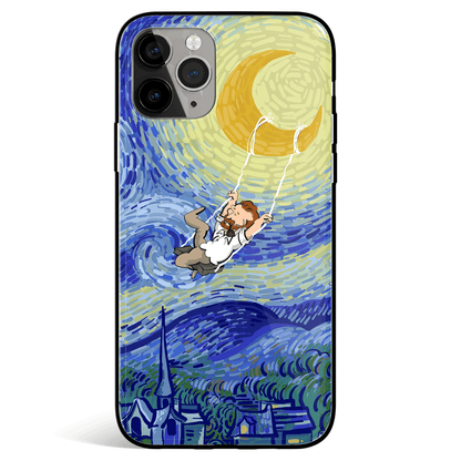 Van Gogh Swing under the Moon Tempered Glass Soft Silicone iPhone Case