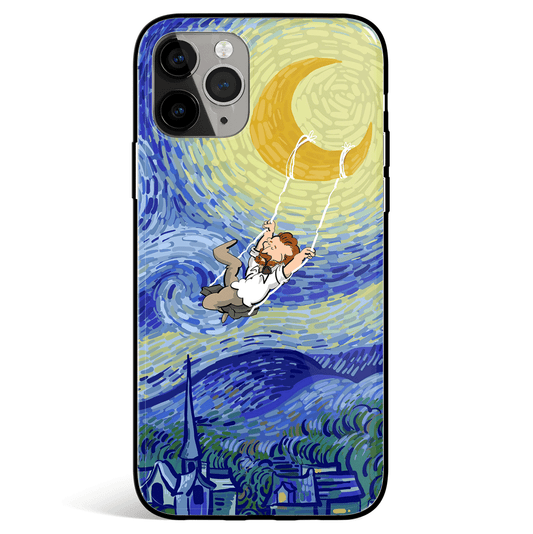 Van Gogh Swing under the Moon Tempered Glass Soft Silicone iPhone Case-Feature Print Phone Case-Monkey Ninja-iPhone X/XS-Tempered Glass-Monkey Ninja