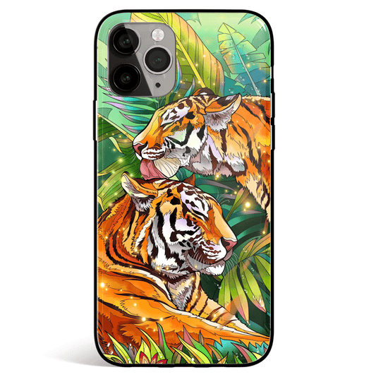 Licking Tigers Tempered Glass Soft Silicone iPhone Case-Feature Print Phone Case-Monkey Ninja-iPhone X/XS-Tempered Glass-Monkey Ninja
