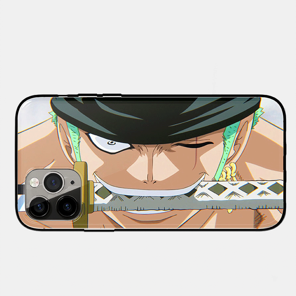 One Piece Roronoa Zoro Three Swords Style Tempered Glass Soft Silicone Phone Case